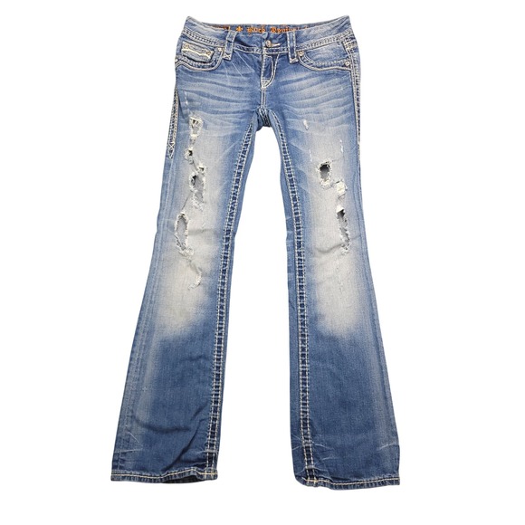 Rock Revival Teresa Boot Cut Distressed Jeans Embellished Women's Size 27 - Picture 1 of 16
